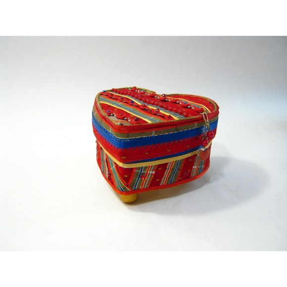 Vintage Fabric Embellished Trinket Jewelry Keepsake Box with Mini Journal Diary - Picture 8 of 9